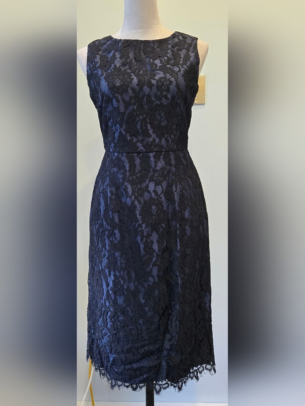 Brooks Brothers navy silk dress with black overlay lace sz 6P